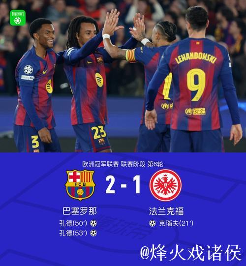 巴萨逆转法兰克福2-1，孔德头球建功双响，亚马尔闪耀全场